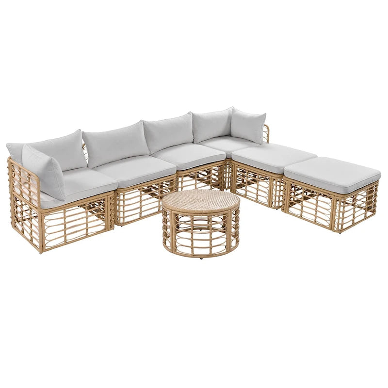Ensemble de mobilier de jardin en rotin 7 pièces avec coussins et table basse