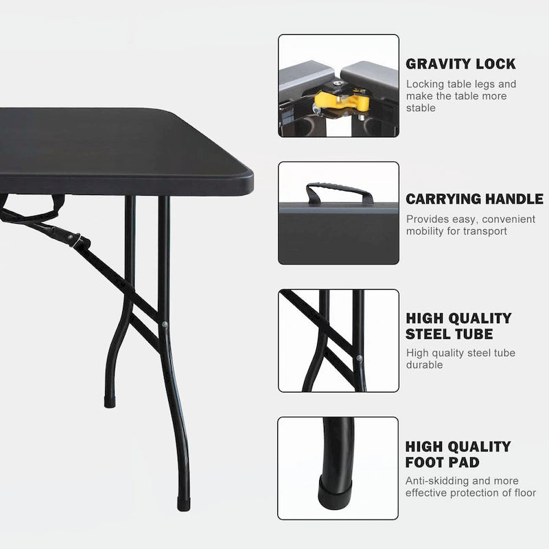 Table portable en plastique de 1,80 m pour le camping et les pique-niques
