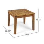 Table d'appoint d'extérieur Bops, carrée de 51 cm (20 pouces), en bois d'acacia brun naturel