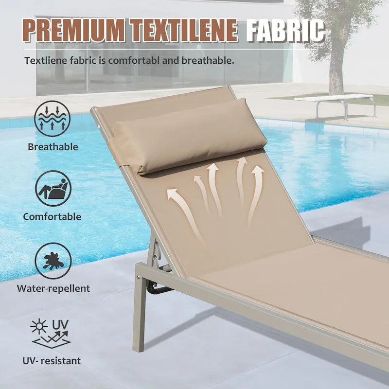 Ensemble de 3 chaises longues de jardin résistantes aux intempéries, inclinables et réglables, avec table d'appoint, pour piscine, plage, jardin ou balcon.