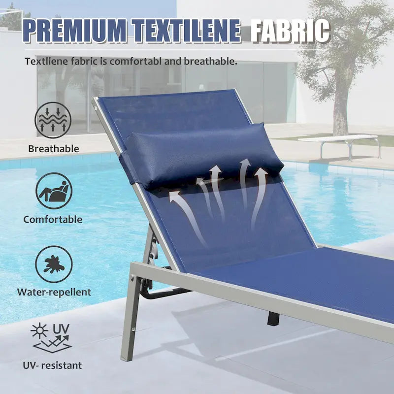 Ensemble de 3 chaises longues de jardin résistantes aux intempéries, inclinables et réglables, avec table d'appoint, pour piscine, plage, jardin ou balcon.