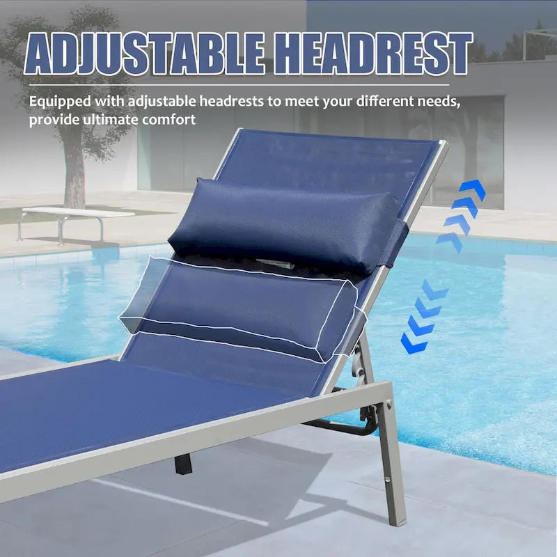 Ensemble de 3 chaises longues de jardin résistantes aux intempéries, inclinables et réglables, avec table d'appoint, pour piscine, plage, jardin ou balcon.
