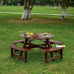 Table de pique-nique ronde d'extérieur pour 8 personnes avec 4 bancs doubles