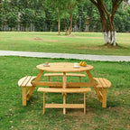 Table de pique-nique ronde d'extérieur pour 8 personnes avec 4 bancs doubles