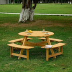 Table de pique-nique ronde d'extérieur pour 8 personnes avec 4 bancs doubles