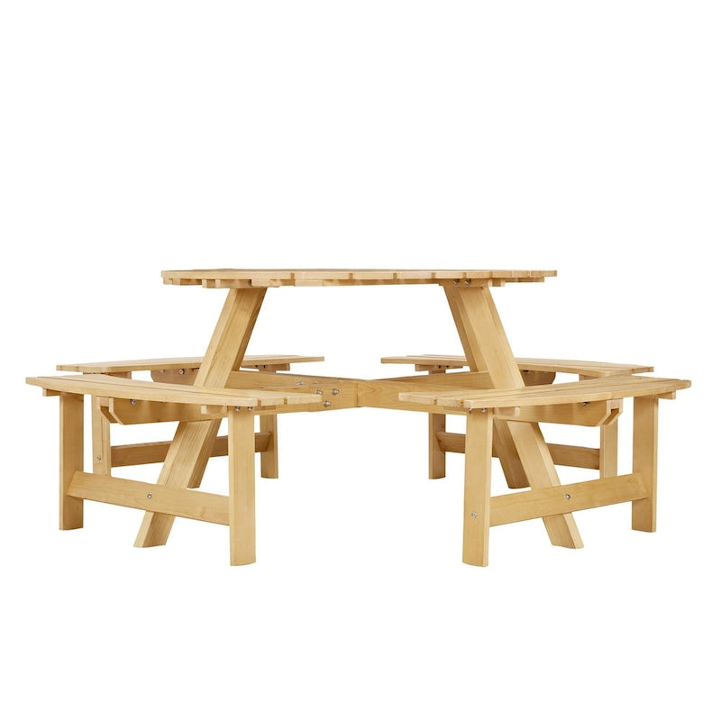 Table de pique-nique ronde d'extérieur pour 8 personnes avec 4 bancs doubles
