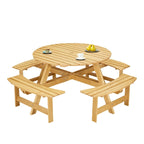 Table de pique-nique ronde d'extérieur pour 8 personnes avec 4 bancs doubles