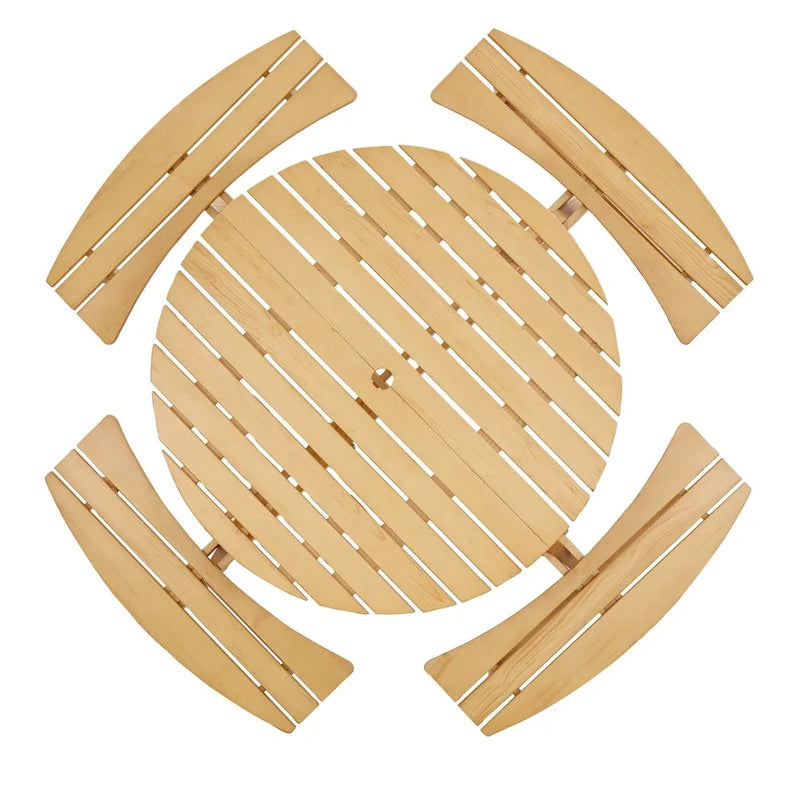 Table de pique-nique ronde d'extérieur pour 8 personnes avec 4 bancs doubles