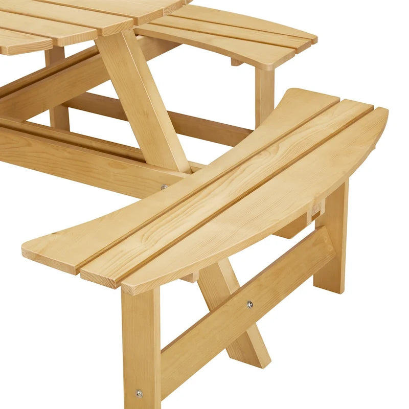Table de pique-nique ronde d'extérieur pour 8 personnes avec 4 bancs doubles