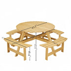 Table de pique-nique ronde d'extérieur pour 8 personnes avec 4 bancs doubles