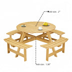 Table de pique-nique ronde d'extérieur pour 8 personnes avec 4 bancs doubles