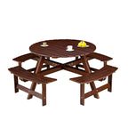 Table de pique-nique ronde d'extérieur pour 8 personnes avec 4 bancs doubles