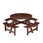 Table de pique-nique ronde d'extérieur pour 8 personnes avec 4 bancs doubles