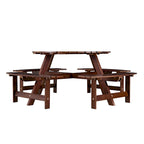 Table de pique-nique ronde d'extérieur pour 8 personnes avec 4 bancs doubles