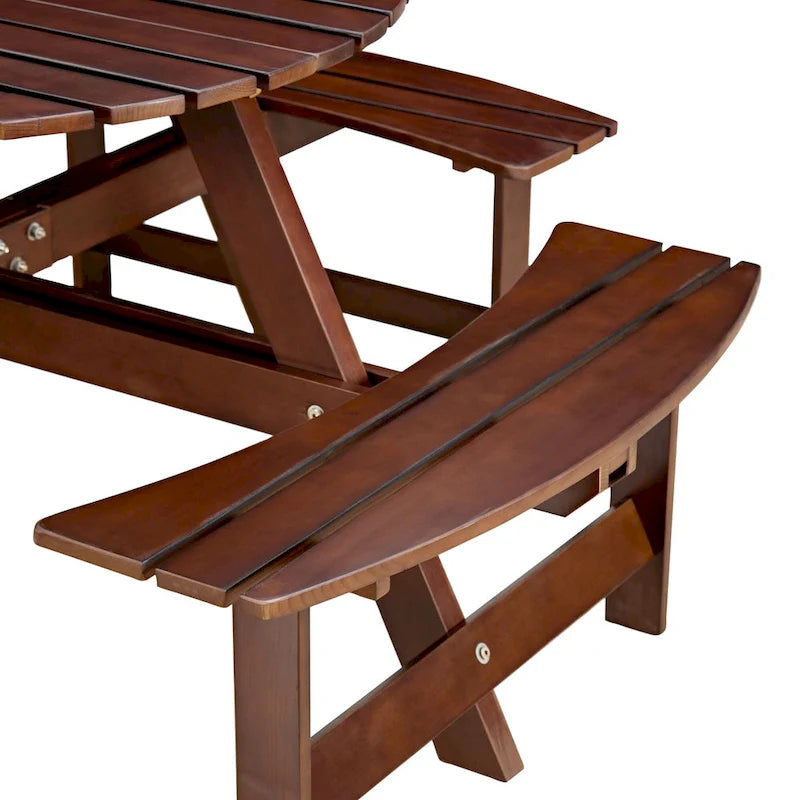 Table de pique-nique ronde d'extérieur pour 8 personnes avec 4 bancs doubles