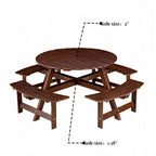 Table de pique-nique ronde d'extérieur pour 8 personnes avec 4 bancs doubles