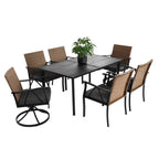Ensemble de patio en osier 7 pièces - Comprend 2 fauteuils à bascule pivotants, 4 chaises (toutes avec coussins amovibles) et une table.