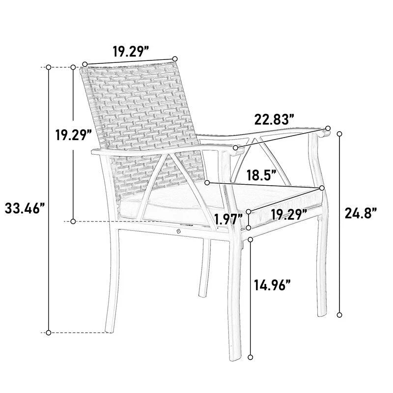 Ensemble de patio en osier 7 pièces - Comprend 2 fauteuils à bascule pivotants, 4 chaises (toutes avec coussins amovibles) et une table.