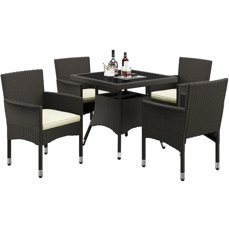 Ensemble de salle à manger Yaheetech 5 pièces en rotin PEHD avec coussins pour intérieur et extérieur, idéal pour terrasse, jardin et cour - Non disponible