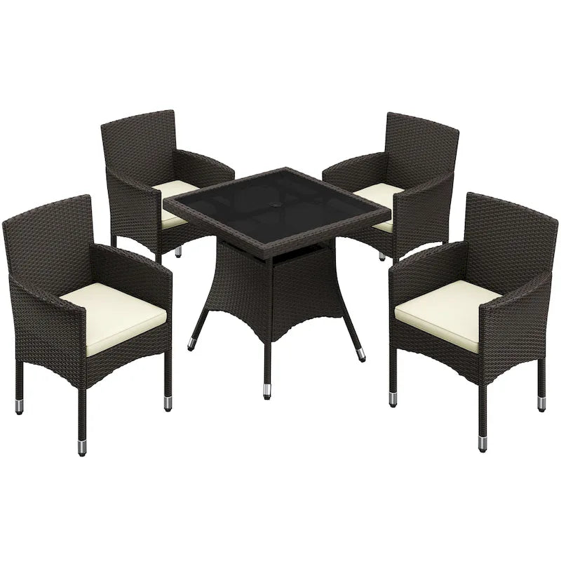 Yaheetech 5-Piece Indoor& Outdoor HDPE Rattan Dining Set with Cushions for Patio, Garden, Backyard - N/A