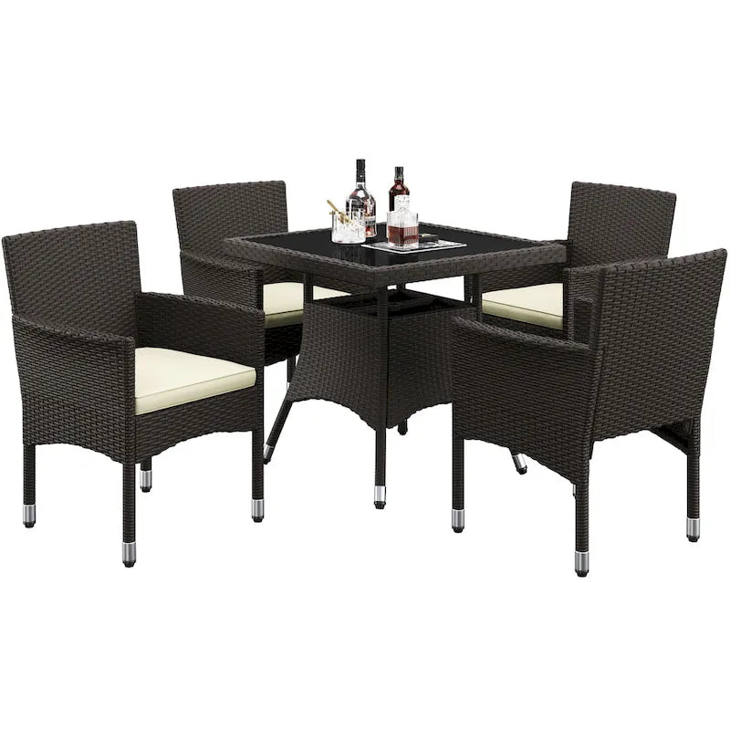 Ensemble de salle à manger Yaheetech 5 pièces en rotin PEHD avec coussins pour intérieur et extérieur, idéal pour terrasse, jardin et cour - Non disponible