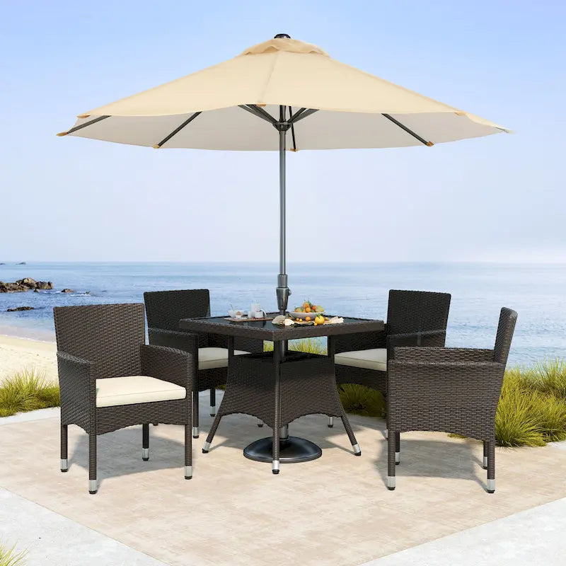 Ensemble de salle à manger Yaheetech 5 pièces en rotin PEHD avec coussins pour intérieur et extérieur, idéal pour terrasse, jardin et cour - Non disponible