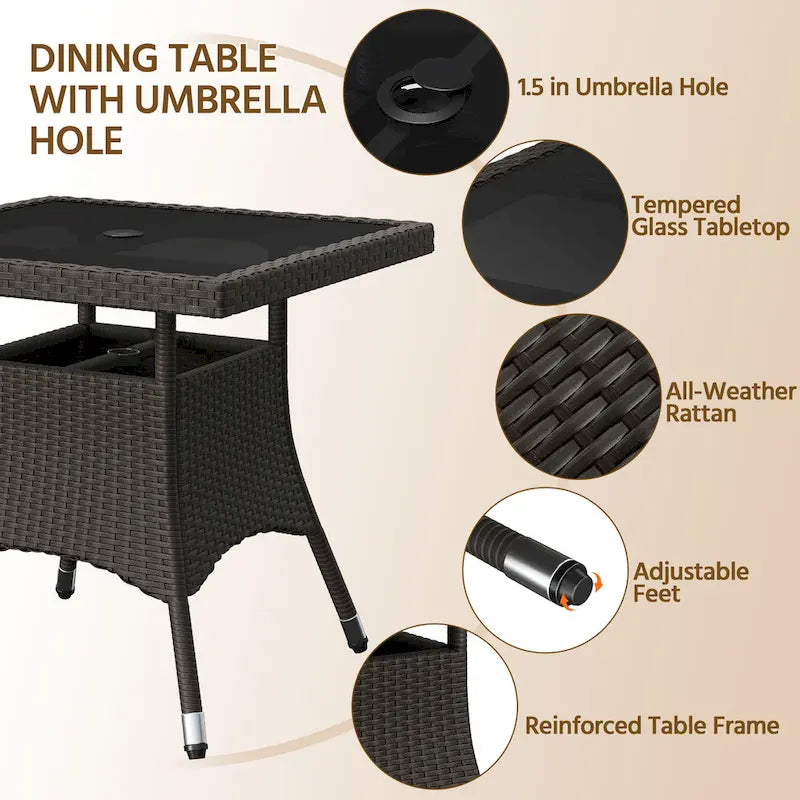 Ensemble de salle à manger Yaheetech 5 pièces en rotin PEHD avec coussins pour intérieur et extérieur, idéal pour terrasse, jardin et cour - Non disponible