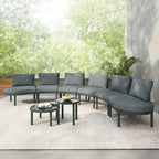 Élégant ensemble de canapé de patio modulaire demi-lune 8 pièces avec tables basses hautes et basses