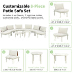 Élégant ensemble de canapé de patio modulaire demi-lune 8 pièces avec tables basses hautes et basses