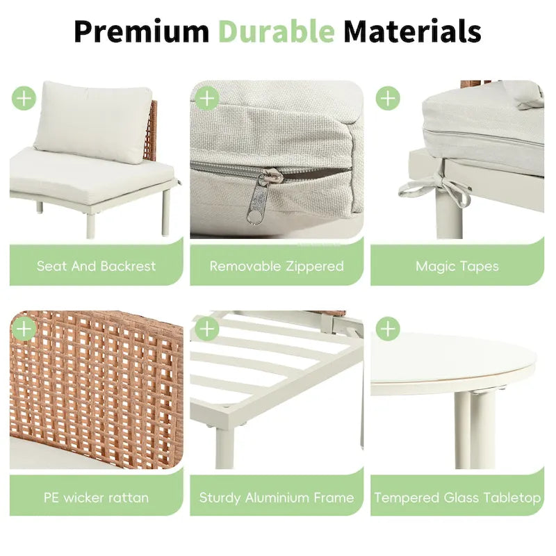 Élégant ensemble de canapé de patio modulaire demi-lune 8 pièces avec tables basses hautes et basses