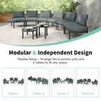 Élégant ensemble de canapé de patio modulaire demi-lune 8 pièces avec tables basses hautes et basses