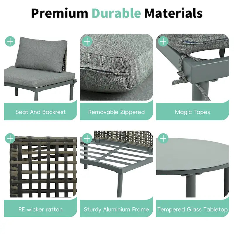 Élégant ensemble de canapé de patio modulaire demi-lune 8 pièces avec tables basses hautes et basses