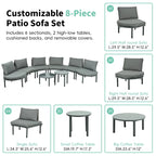 Élégant ensemble de canapé de patio modulaire demi-lune 8 pièces avec tables basses hautes et basses