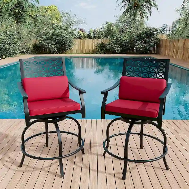 Lot de 2 tabourets de bar de terrasse avec accoudoirs et dossier