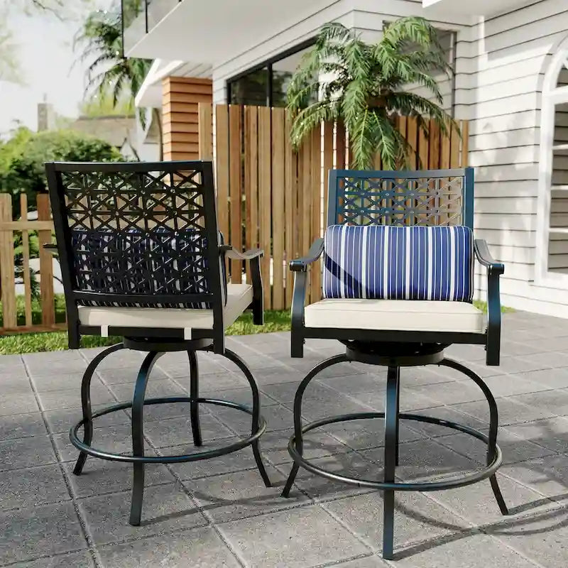 Lot de 2 tabourets de bar de terrasse avec accoudoirs et dossier