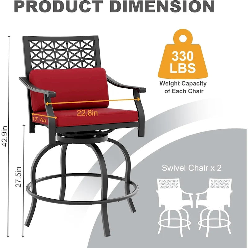 Lot de 2 tabourets de bar de terrasse avec accoudoirs et dossier