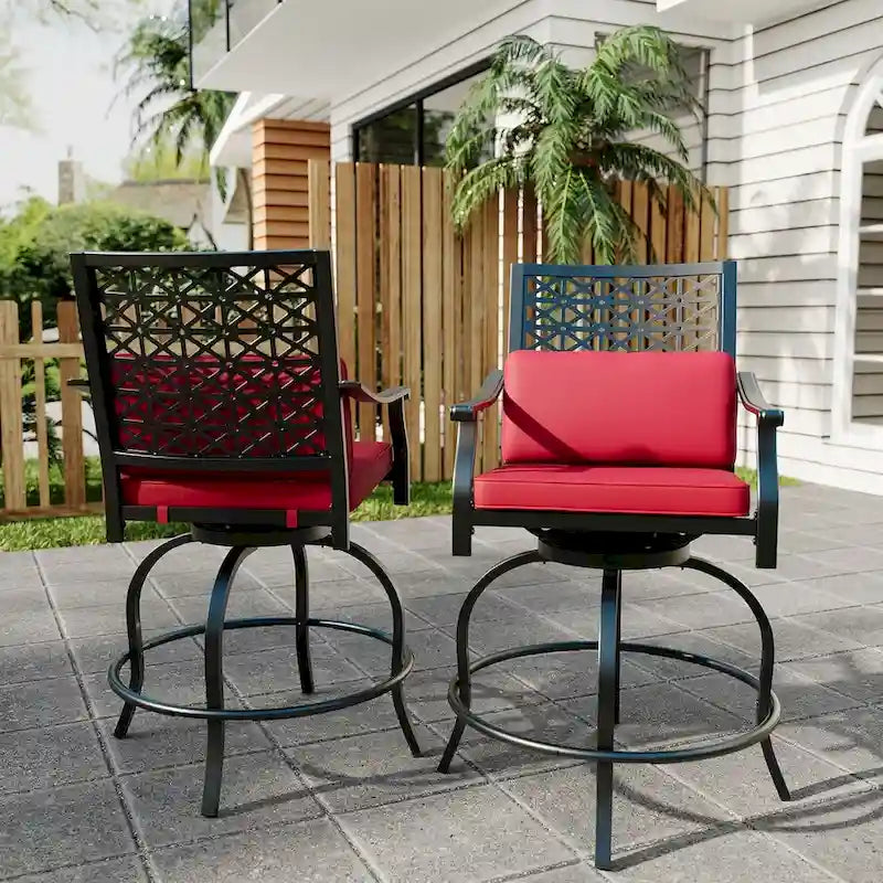 Lot de 2 tabourets de bar de terrasse avec accoudoirs et dossier