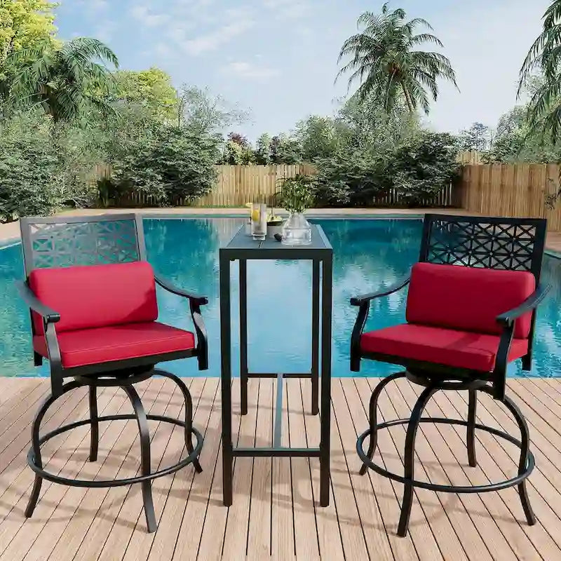Lot de 2 tabourets de bar de terrasse avec accoudoirs et dossier