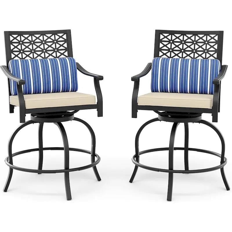 Lot de 2 tabourets de bar de terrasse avec accoudoirs et dossier