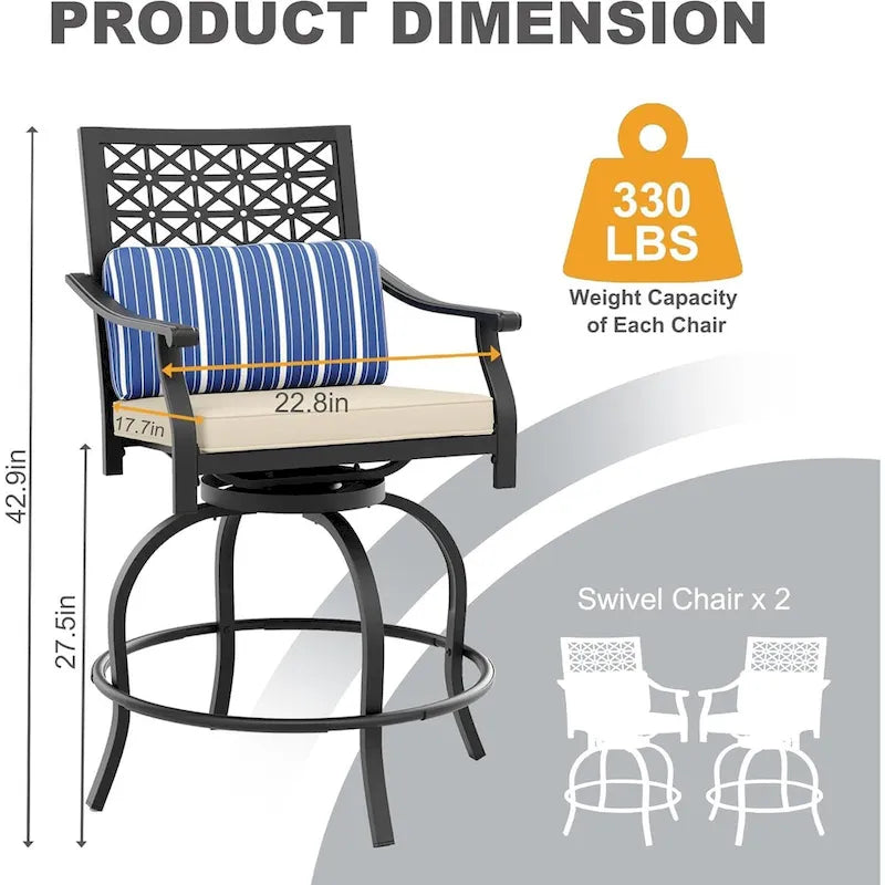 Lot de 2 tabourets de bar de terrasse avec accoudoirs et dossier