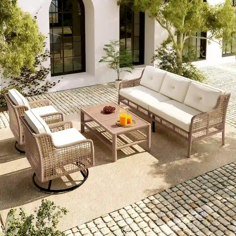 Ensemble de mobilier de patio 4 pièces en résine tressée de 72,1 pouces de large avec fauteuils pivotants