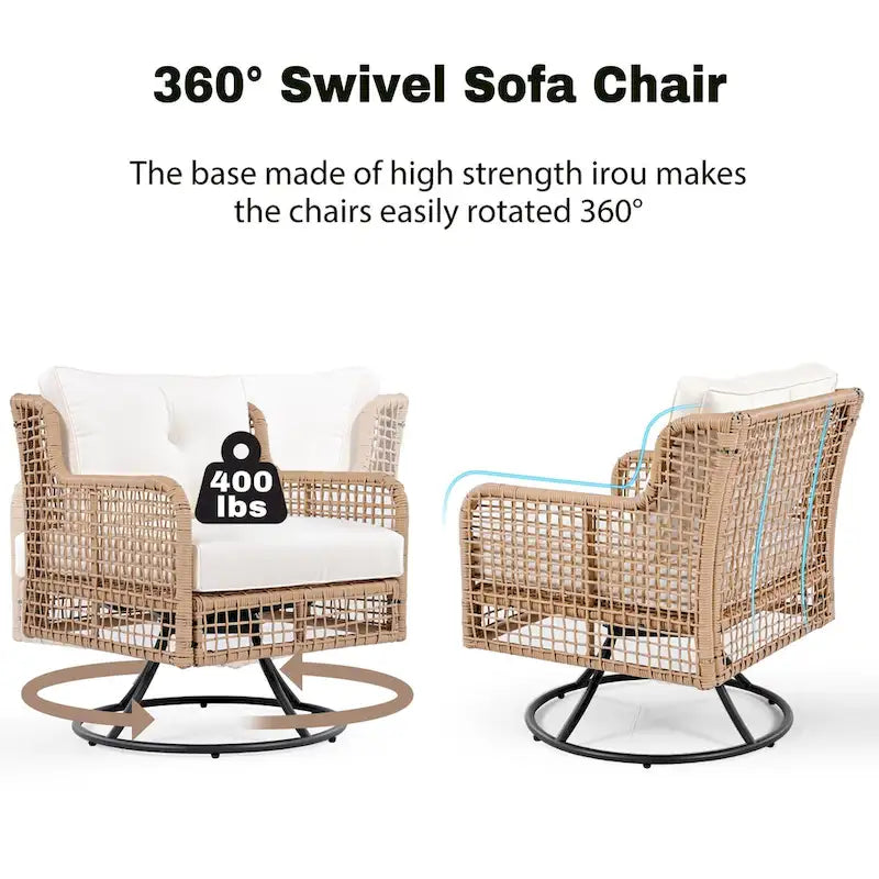 Ensemble de mobilier de patio 4 pièces en résine tressée de 72,1 pouces de large avec fauteuils pivotants