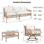 Ensemble de mobilier de patio 4 pièces en résine tressée de 72,1 pouces de large avec fauteuils pivotants