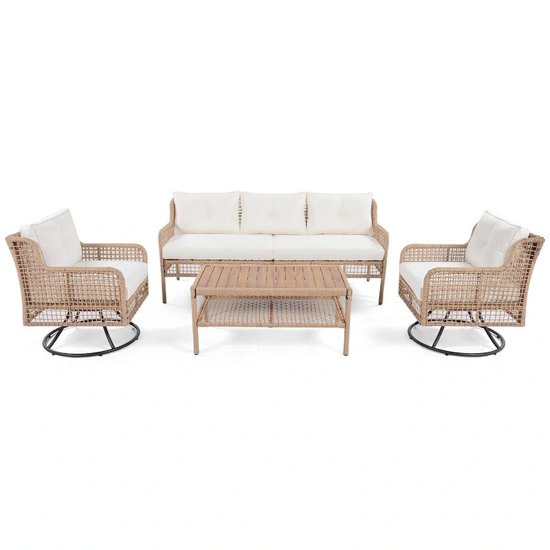 Ensemble de mobilier de patio 4 pièces en résine tressée de 72,1 pouces de large avec fauteuils pivotants
