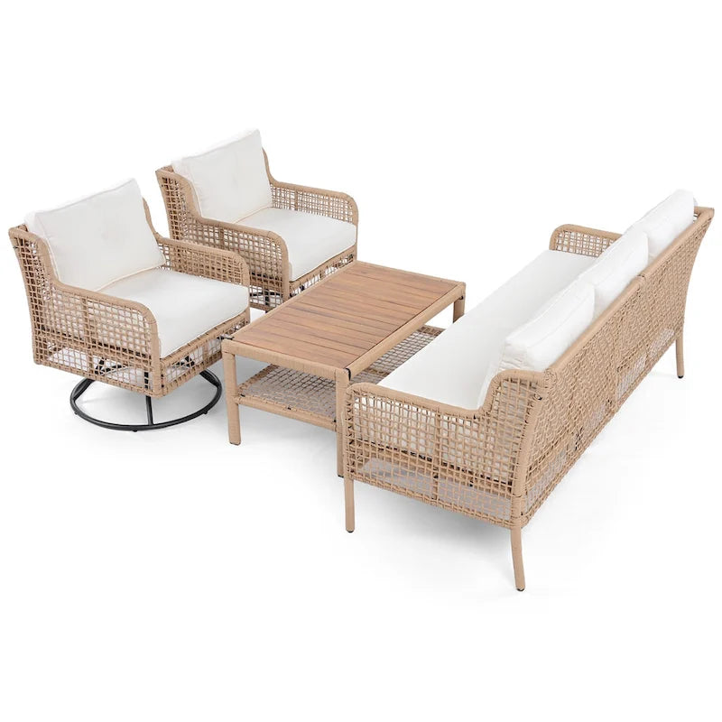 Ensemble de mobilier de patio 4 pièces en résine tressée de 72,1 pouces de large avec fauteuils pivotants