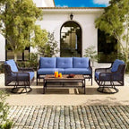 Ensemble de mobilier de patio 4 pièces en résine tressée de 72,1 pouces de large avec fauteuils pivotants