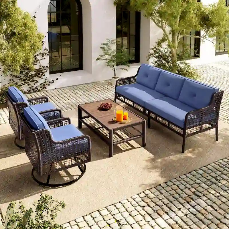 Ensemble de mobilier de patio 4 pièces en résine tressée de 72,1 pouces de large avec fauteuils pivotants