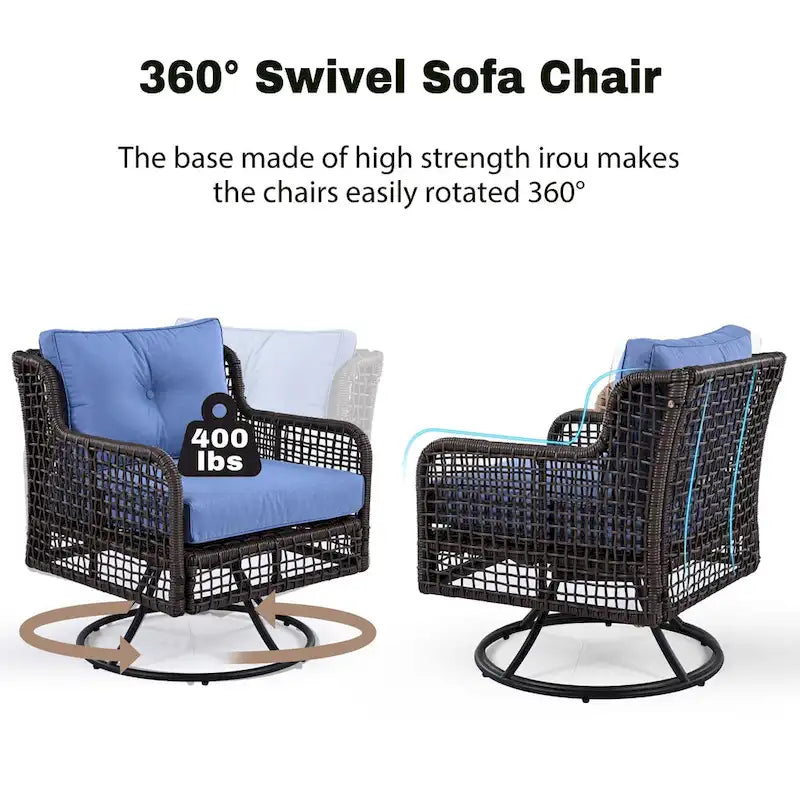 Ensemble de mobilier de patio 4 pièces en résine tressée de 72,1 pouces de large avec fauteuils pivotants