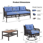 Ensemble de mobilier de patio 4 pièces en résine tressée de 72,1 pouces de large avec fauteuils pivotants