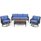 Ensemble de mobilier de patio 4 pièces en résine tressée de 72,1 pouces de large avec fauteuils pivotants